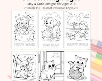 Dog & Cat Coloring Pages | Toddler Learning, Ages 2-6 (PDF Pattern)