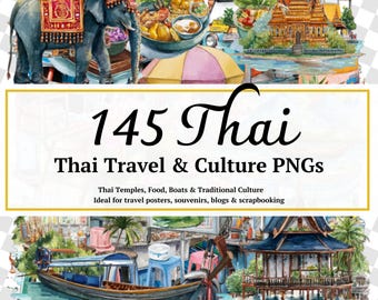 Thailand Clipart Bundle – 145 PNGs Use for postcards, menus, websites, scrapbooking & more