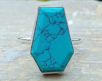 Turquoise Ring, Coffin Ring, 925 Sterling Silver Handmade Ring, Turquoise Coffin Ring, Boho Ring, Statement Ring, Silver Ring For Her