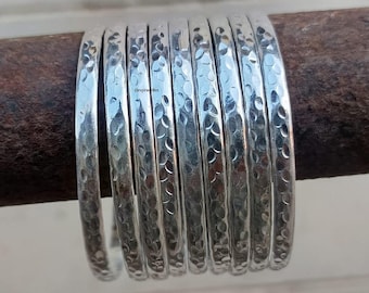 Handmade Sterling Silver Bangle Set: Boho Style, 9 Bangles