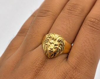 Gold Lion Ring, LionHead band, King Rings, 3D Gothic Men’s Signet  Animal ZodiacJewelry,