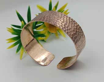 Solid Copper Wide CuffBangle,HandmadeStatement Hammered Adjustable Open Bracelet, Indian Copper JewelryGifts For Her