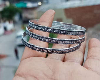 ハンドメイドスターリングシルバーフローラルバングルセット、調節可能