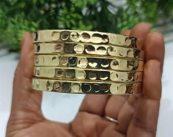 Handmade Solid Brass Bangle Set of 7, Polished Jewelry