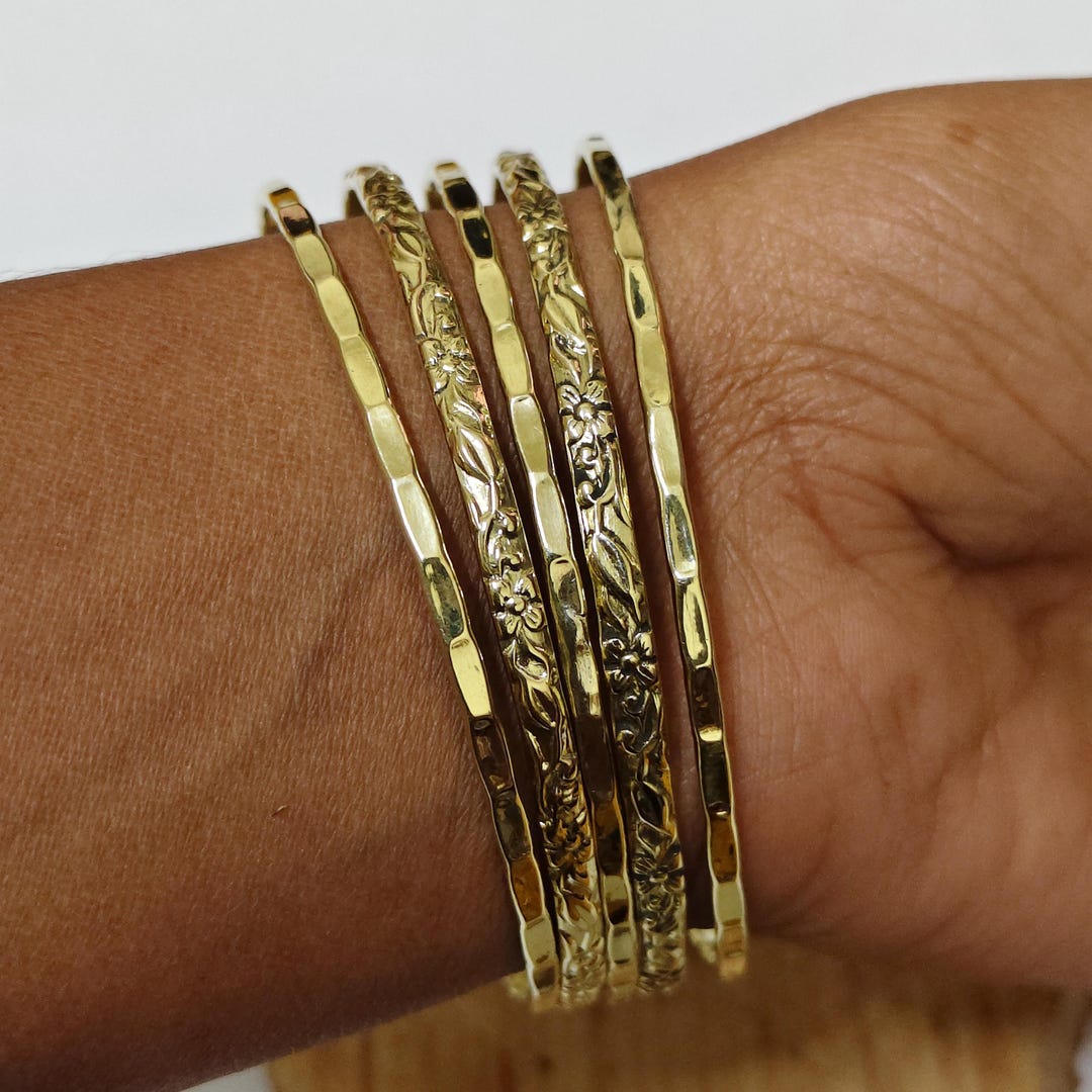 Set of 5 Banglrs, Solid Brass Bangles,gold Tone Stacking Braceletswomen ...