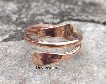 Hammered Copper Wrap Ring: Adjustable Boho Healing Jewelry