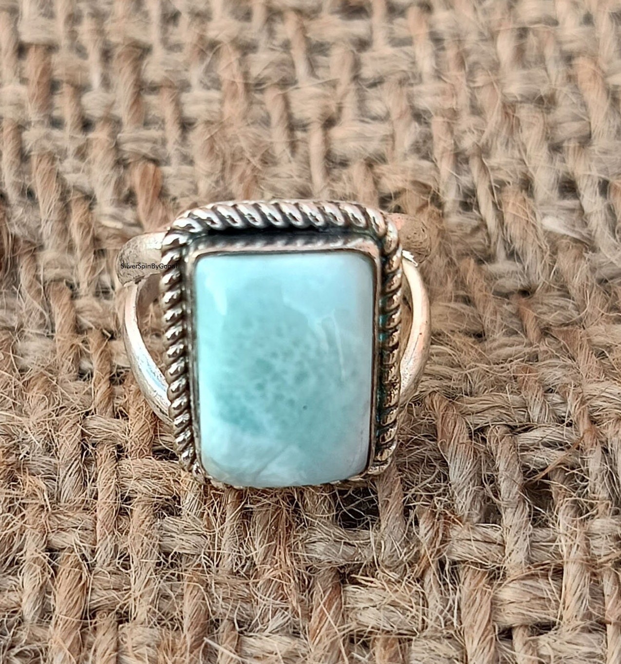 Genuine Larimar Ring Gemstone Ring Mother s day Gift 925 Sterling Silver Band Ring Handmade Ring Larimar Cocktail Ring Gift For Her G247