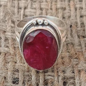 Bague rubis indien massif fait main, bagues rubis ovales en argent sterling 925 image 5