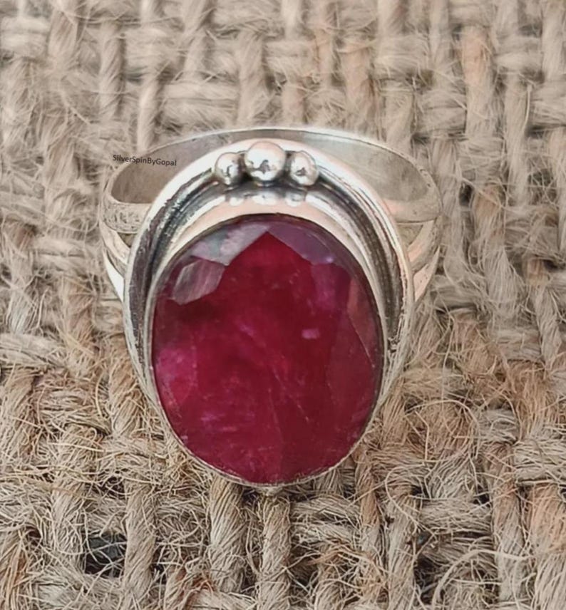 Bague rubis indien massif fait main, bagues rubis ovales en argent sterling 925 image 5