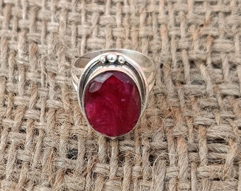 Natural Indian Ruby Ring  Statement Silver Ring  Handmade Silver Ring  Ruby Oval Ring  925 Sterling Silver  Vintage Ruby Ring  G275
