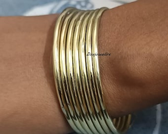 Handmade Bracelet, Gold plated Set of 7 Solid Brass Bangles,Stackable Indian Style Brass