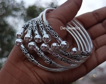 Thick West Indian Bangle Set, 5 Pcs 925 Sterling Silver Bangles,