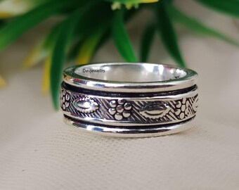 Solis Indian Bands, 925 Sterling Silver ,Flower Spinner Ring, Handmade Unique Fidget Ring Gift