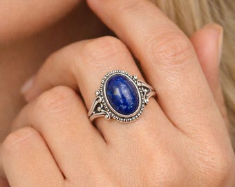 Natural Lapis Lazuli Ring,925 Sterling Silver Ring,Handmade Statement Birthstone Jewelry,Engagement Gifts