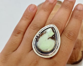 Lemon Chrysoprase Ring, 925 Sterling Silver, Gemstone Ring, Statement Jewelry,Handmade Rings Gift