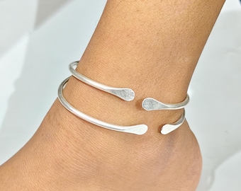 Solid Sterling Silver Adjustable Anklet, Set of 2,Open Cuff Plated, Foot Womens menJewelry