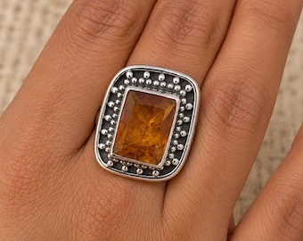 Citrine Ring, Gemstone Ring ,925 Sterling Silver,Minimalist Statement Rings, November Birthstone Jewelry,
