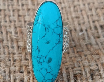 Large Turquoise Ring Oval Shape Gemstone Ring Statement Ring Handmade Ring Meditation Ring Women Ring Fidget Ring Turquoise Gift For Her