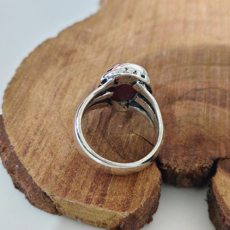 Indian Ruby Ring Statement Solid Bands Handmade Band, Ruby Oval Rings 925 Sterling Silver image 7
