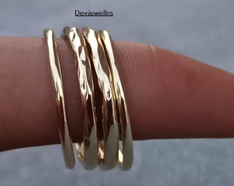 Solid Brass Set for 4 Band ,Hammde Filled Stack  Ring ,Indian Handmade Stackable RingsJewelry