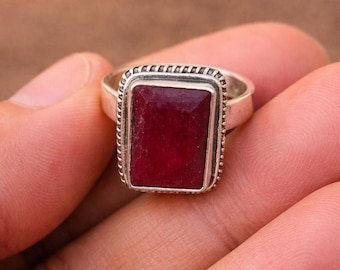 Large Raw Ruby Ring ,925 Sterling Silver, Octagon Stone Bezel Ring, Everyday Silver Jewelry