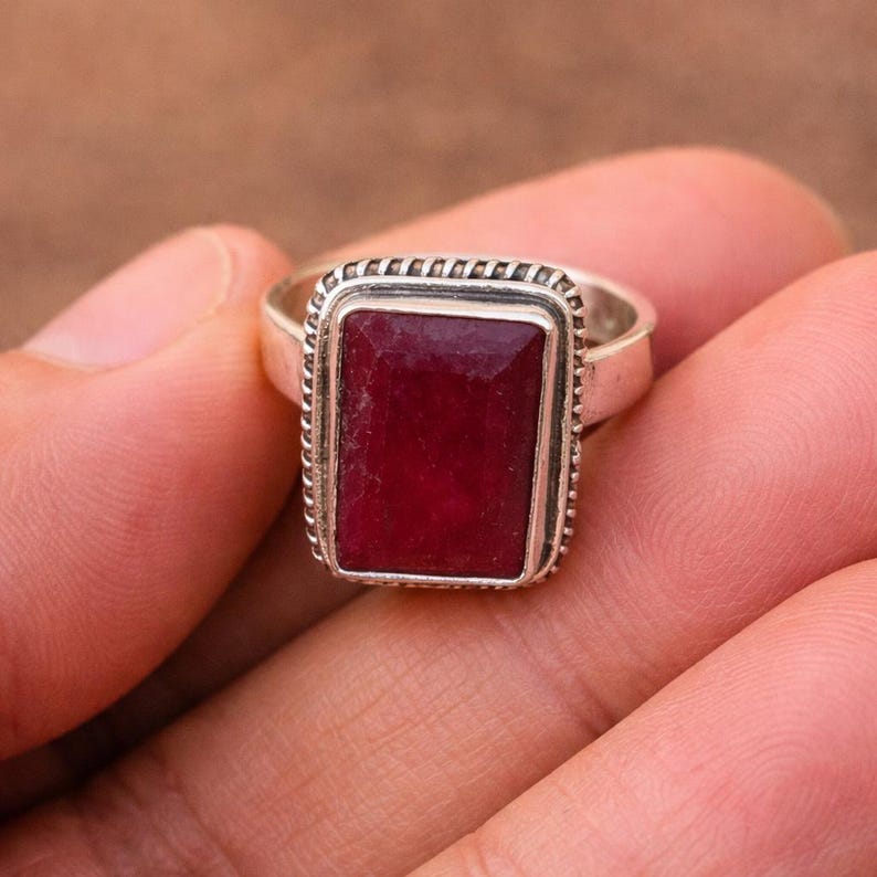 Large Raw Ruby Ring ,925 Sterling Silver, Octagon Stone Bezel Ring, Everyday Silver Jewelry image 1