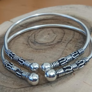 Thick Sterling Silver Bangles - West Indian Boho Set of 2