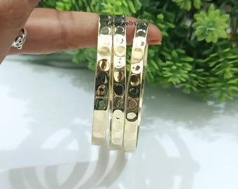 Handmade Brass Bangle Set: Hammered Stackable Bracelets