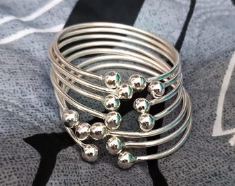 Thick Hammered 925 Silver Bangles: West Indian Boho Set of 7