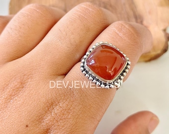 Carnelian Ring, 925 Sterling Silver Handmade Rings,Orange Gemstone Statement Ring