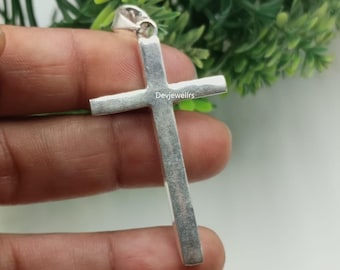 925 Sterling Silver Corss Pendant Religious Pendant Hammered SilverCross Solid JewelryNecklace Gift For Her