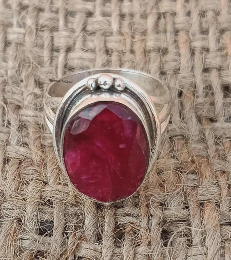 Bague rubis indien massif fait main, bagues rubis ovales en argent sterling 925 image 3
