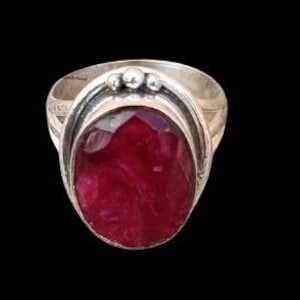 Bague rubis indien massif fait main, bagues rubis ovales en argent sterling 925 image 7