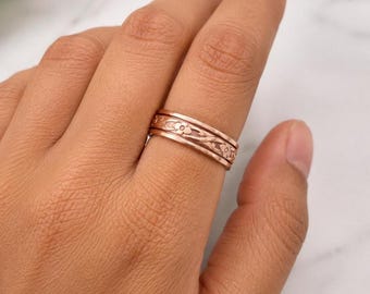 Flower Solid Copper Spinner Ring,  Handmade Fidget Ring, Meditation Rings, Wedding Gift, Women OFJEWELRY