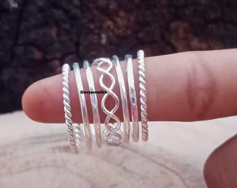 Handmade Sterling Silver Stacking Ring Set: Twisted & Textured Bands