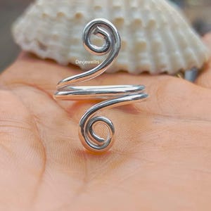 Sterling Silver Spiral Ring: Adjustable Boho Wrap, Handmade