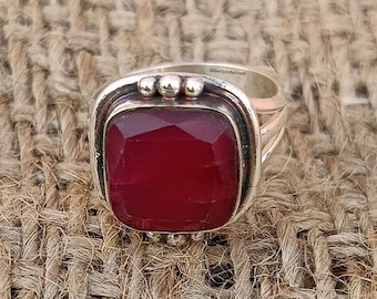 Ruby Kite Shape Ring Indian Ruby Ring Statement Silver Ring Handmade Silver Ring 925 Sterling Silver  Squar Ruby Ring Bridesmaid Gift G306