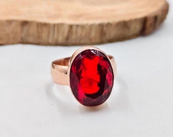 Handmade Solid Pure Copper Ring / Garnet Gemstone/ Natural Statement Rings / Boho Anxiety Ring/