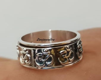 OM Sterling Silver Spinner Ring: Boho Fidget Anxiety Ring Handmade Jewelry Indian  Solid