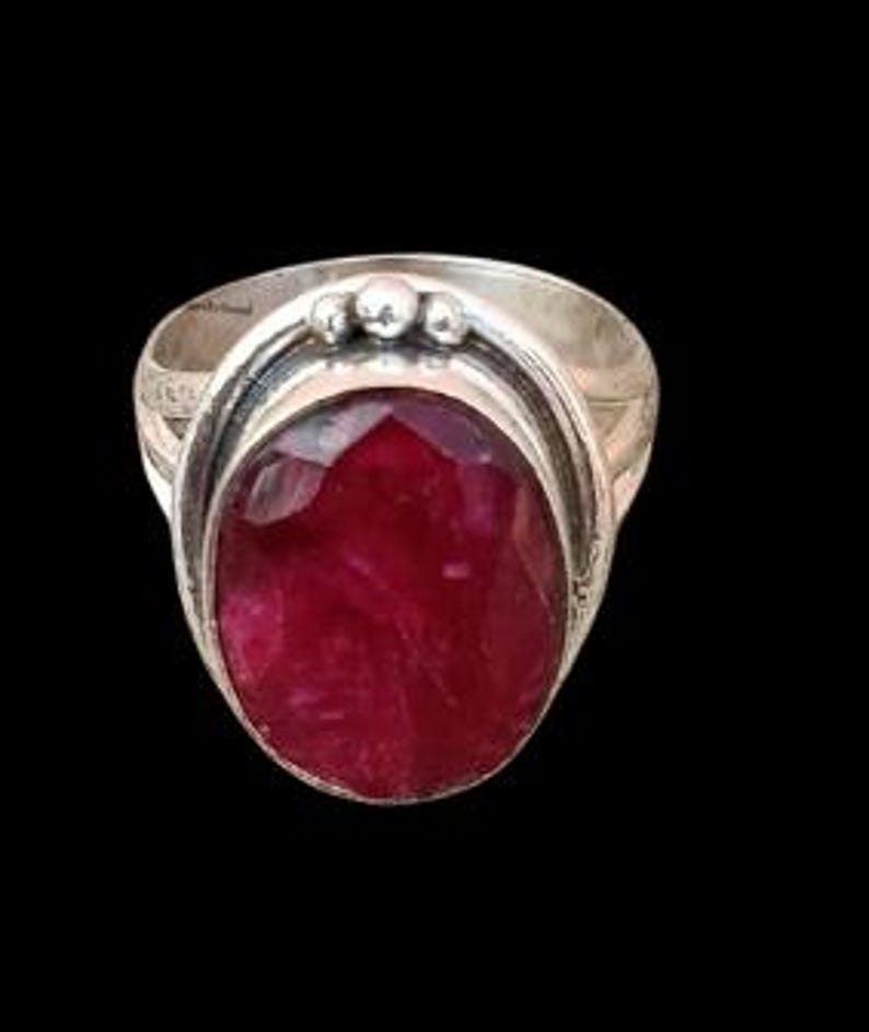 Bague rubis indien massif fait main, bagues rubis ovales en argent sterling 925 image 8