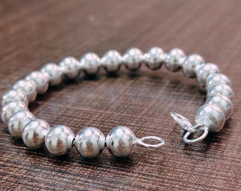 Silver Ball Bracelet 7mm , Chunky Statement Bracelet, 925 Sterling  Beaded BraceletS, LayeringGift forMom