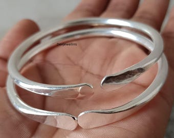 Handcrafted Sterling Silver Cuff Bangle Bracelet Set: Adjustable Boho Jewelry
