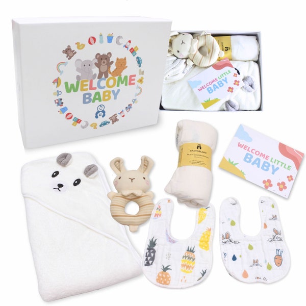 Cantoblanc - Cesta Bebé Recién Nacido. Regalo Canastilla Bebé Unisex Niño y Niña. Baby Gift Set. Caja Pack Bienvenida 6 artículos