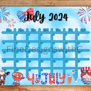 July 2024 Calendar, 4th July Independence Day, Printable Monthly Calendar Planner, Kids School Schedule, Instant Download