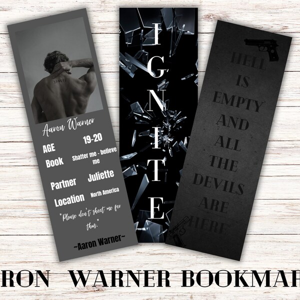 Three Aaron Warner Bookmarks, Shatter Me, Ignite Me, Bookmark Sets, Gifts for Readers, Aaron Warner, Shatter Me Bookmarks