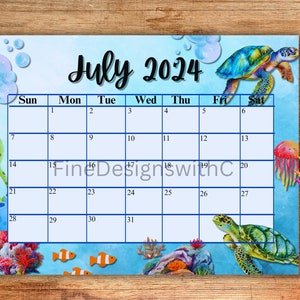 July 2024 Calendar, 4th July Independence Day, Printable Monthly Calendar Planner, Kids School Schedule, Instant Download