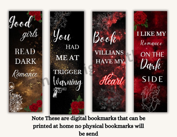 Dark Romance Reader Bookmarks Digital Printable Bookmarks