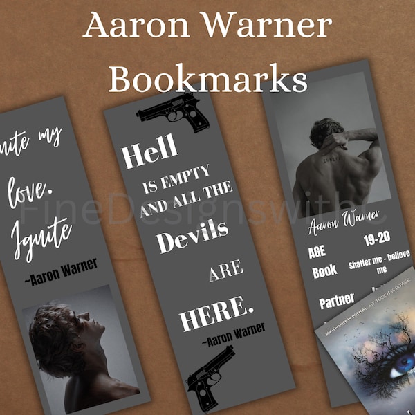 Three Aaron Warner Bookmarks, Shatter Me, Ignite Me, Bookmark Sets, Gifts for Readers, Aaron Warner, Shatter Me Bookmarks