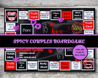 Spicy Couple Boardgame | 18+ Couple Game | Drinking Game | unique Tasks | Printable Board Game | Gifts under 20 pounds