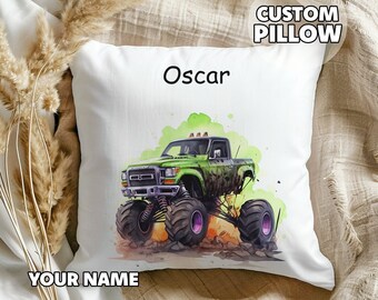 Personalized Monster Truck Pillow - Gift for Boys, Boys Room Decoration, Monster Truck Gift, Customized Son Gift, Birthday Gift, Custom